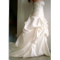A-line Strapless Cathedral Train Embroidery Satin Wedding Dress