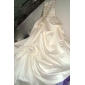 A-line Strapless Cathedral Train Embroidery Satin Wedding Dress