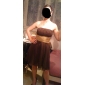 A-line Strapless Knee-length Chiffon Elastic Woven Satin Bridesmaid Dress