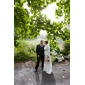 Sheath/Column V-neck Watteau Train Chiffon Draped Wedding Dress 