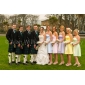 A-line Princess Strapless Knee-length Satin Bridesmaid/ Wedding Party Dress