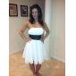 A-line Strapless Knee-length Chiffon Elastic Woven Satin Bridesmaid Dress