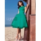 Audrey Hepburn Funny Face Ball Gown Bateau Knee-length Satin Tulle Wedding Dress