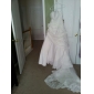 A-line Strapless Cathedral Train Taffeta Wedding Dress with Flowers
