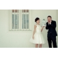 Audrey Hepburn Funny Face Ball Gown Bateau Knee-length Satin Tulle Wedding Dress