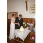 Sheath/Column V-neck Watteau Train Chiffon Draped Wedding Dress 