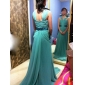 A-line Straps Court Train Chiffon Evening Dress