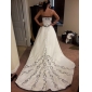 A-line Sweetheart Court Train Satin Wedding Dress with Split Front