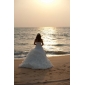 Ball Gown High Neck Chapel Train Organza Tiered Wedding Gown