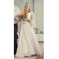 A-line Sweep/ Brush Train Satin Chiffon Wedding Dress
