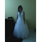 A-line V-neck Floor-length Tulle Wedding Dress 