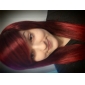 Capless Extra Long Straight Red Synthetic Wig Side Bang
