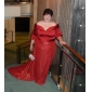A-line V-neck Court Train Satin And Sequined Evening Dress inspired by Oprah Winfrey at the 83rd Oscar