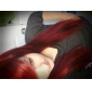 Capless Extra Long Straight Red Synthetic Wig Side Bang