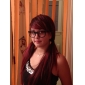 Capless Extra Long Straight Red Synthetic Wig Side Bang