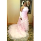 Ball Gown High Neck Chapel Train Organza Tiered Wedding Gown