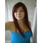 Capless Extra Long Straight Red Synthetic Wig Side Bang