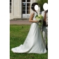 A-line V-neck Sweep/Brush Train Satin Wedding Dress 