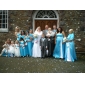 A-line Spaghetti Straps Tea-length Satin Organza Junior Bridesmaid Dress 