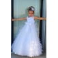 A-line Jewel Floor-length Tulle Satin Flower Girl Dress