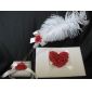 White Wedding Guest Book and Feather Pen Set With Rose Petals