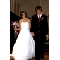 Ball Gown Strapless Cathedral Train Chiffon Over Satin Wedding Dress 