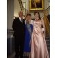 A-line One Shoulder Sweep/ Brush Train Satin Evening Dress