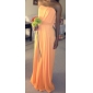 Sheath/Column Strapless Floor-length Chiffon Over Elastic Woven Satin Bridesmaid Dress 