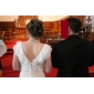 Sheath/ Column V-neck Floor-length Chiffon Elastic Satin Wedding Dress