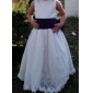 A-line Scoop Floor-length Satin And Lace Flower Girl Dress
