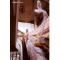 Ball Gown High Neck Chapel Train Organza Tiered Wedding Gown