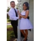 A-line Bateau Sleeveless Satin Tulle Knee-length Wedding Dress 