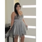 A-line Spaghetti Straps Knee-length Sequined Taffeta And Tulle Cocktail Dress