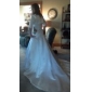 A-line Spaghetti Straps Chapel Train Satin Wedding Dress with A Wrap