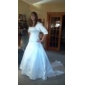 A-line Spaghetti Straps Chapel Train Satin Wedding Dress with A Wrap