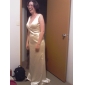 Sheath/Column Deep V-neck Floor-length Elastic Woven Satin Wedding Dress 