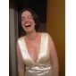 Sheath/Column Deep V-neck Floor-length Elastic Woven Satin Wedding Dress 