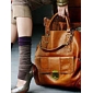 Trendy Woman's High Quality Brown Handbag With Brass Button