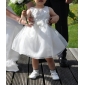 A-line Jewel Knee-length Satin Cotton With Appliques Flower Girl Dress