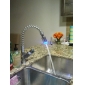 Brass Single Handle Pull Down Kitchen Faucet with Color Changing LED Light - Spring
