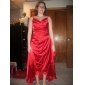 A-line Spaghetti Straps Asymmetrical Stretch Satin Bridesmaid/Wedding Party Dress 