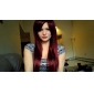 Capless Extra Long Straight Red Synthetic Wig Side Bang