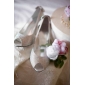cuero superior tacón de aguja peep toe con diamantes de imitación / zapatos de moda bowknot en el talón