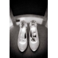 cuero superior tacón de aguja peep toe con diamantes de imitación / zapatos de moda bowknot en el talón