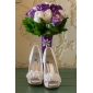 Satin Stiletto Heel Peep Toe Pumps Wedding Shoes With Satin Flower