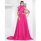 a-line hohen Hals Chiffon-Abendkleid mit Gericht Zug von emma stone bei der 84. Oscar inspiriert
