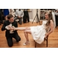 A-line Scoop Short/Mini Taffeta Wedding Dress 