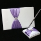 chic bryllup gæstebog og pen sat i satin med lilla ramme og rhinestone