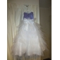 A-line Jewel Floor-length Tulle Satin Flower Girl Dress