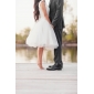 Ball Gown Bateau Knee-length Satin Tulle Wedding Dress inspired by Audrey Hepburn Funny Face